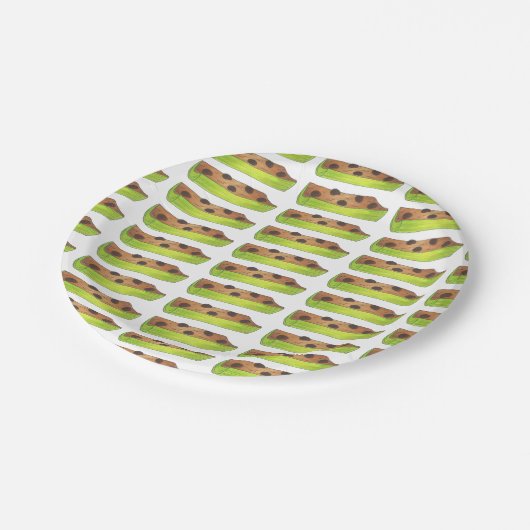 Ameisen auf einer Log Celery Raisins Peanut Butter Pappteller (Schrägansicht)