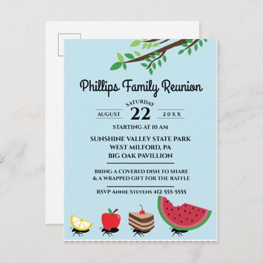 Ameisen, die Nahrungsmittel aus der Wiedersehen-Fa Einladungspostkarte (Vorne/Hinten)