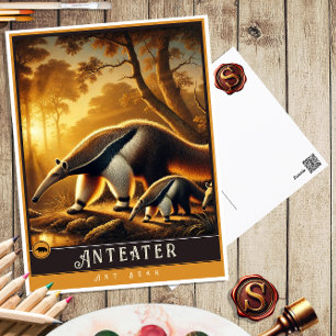 Ameisenbär Süße Familie Vintage-Tierpostkarte Postkarte