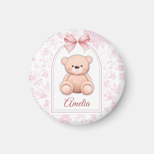Amelia | Benutzerdefiniertes rosa Teddy-Bär-Kinder Magnet (Vorne)