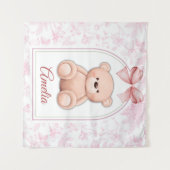 Amelia | Benutzerdefiniertes rosa Teddy-Bär-Kinder Wandteppich (Vorderseite (Horizontal))