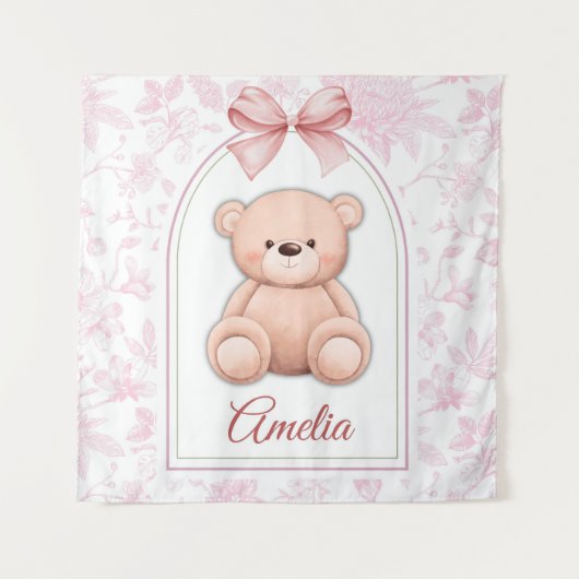 Amelia | Benutzerdefiniertes rosa Teddy-Bär-Kinder Wandteppich (Vorderseite)
