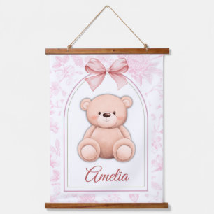 Amelia   Benutzerdefiniertes rosa Teddy-Bär-Kinder Wandteppich Mit Holzrahmen