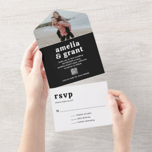 Amelia Black Modern Wedding All In One Einladung