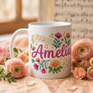Amelia Blumige Musikliebhaber Glitzer-Tasse Kaffeetasse