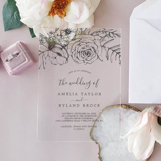 AMELIA Classic Bohemisch Floral Botanical Wedding Acryleinladungen