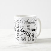 Amelia Custom Name Black White Coffee Mug Kaffeetasse (VorderseiteRechts)