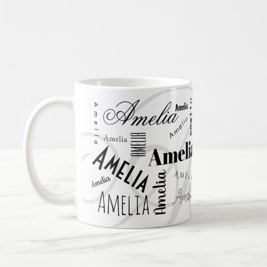 Amelia Custom Name Black White Coffee Mug Kaffeetasse (Links)