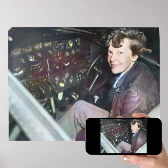 Targa Decorativa Vintage In Latta, Poster Amelia Earhart Aereo, 30,5x20,3 Cm, Per Garage, Bar, Casa