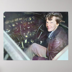 Amelia Earhart Candid Airplane Cockpit koloriert   Poster