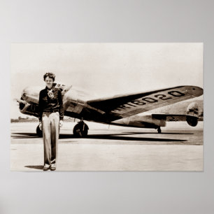 Amelia Earhart Lockheed Electra C 1937 Sepia Plaka Poster