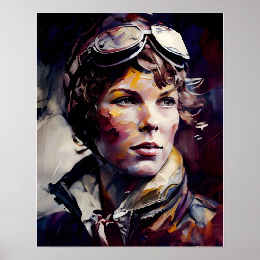 Amelia Earhart Originale Ölgemälde Kunst drucken Poster (Vorne)