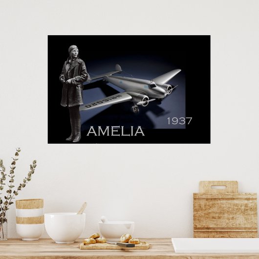Amelia Earhart und ihr Lockheed Electra-Flugzeug Poster (Küche)