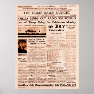 Amelia Earhart Vermisst Vollständige Zeitungsseite Poster