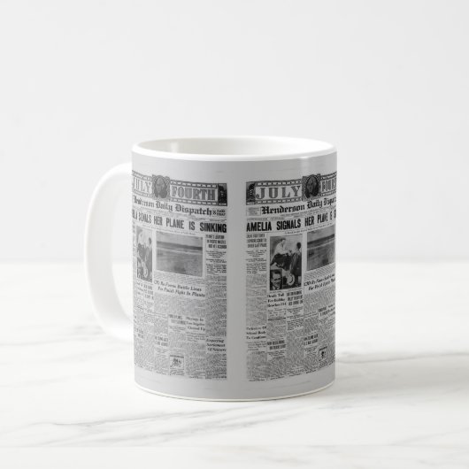 Amelia Earhart Vintage Zeitungsgeschichte Kaffeetasse (Vorderseite Links)