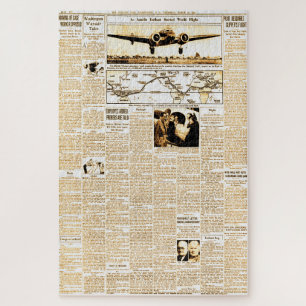 Amelia Earhart Vintage Zeitungsgeschichte Sepia Puzzle