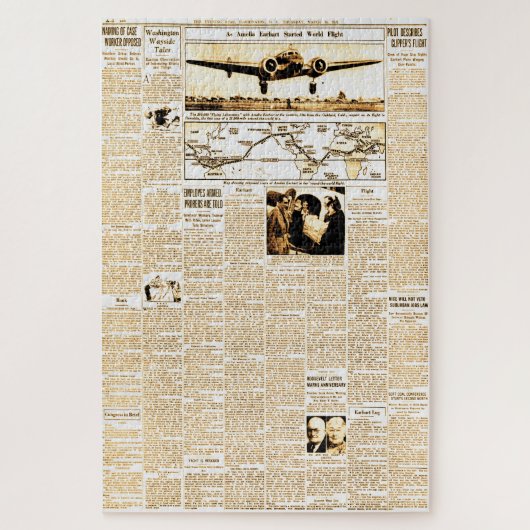 Amelia Earhart Vintage Zeitungsgeschichte Sepia Puzzle (Vertikal)