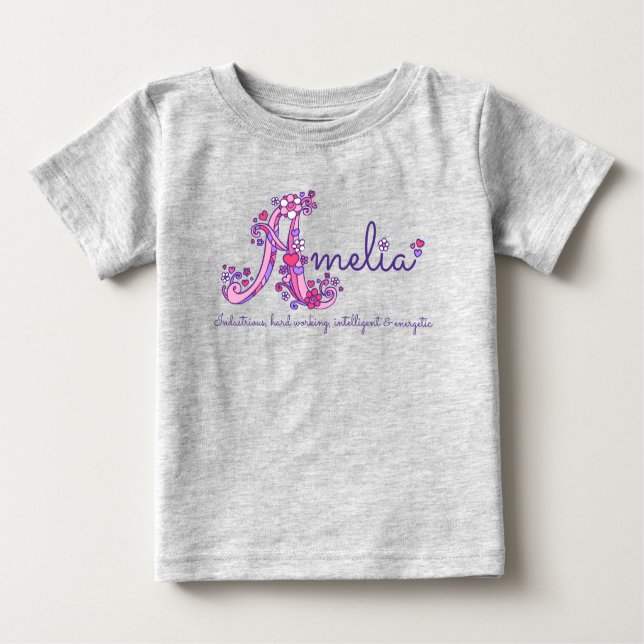 Amelia girls name Eine Monogramm Baby T-shirt (Vorderseite)