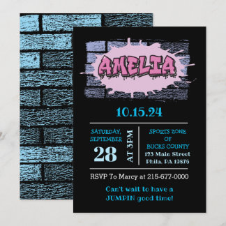 AMELIA Ihr Name Girls Pink Graffiti Hip Hop Einladung