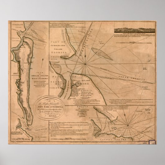 Amelia Island, Florida 1770 Karte Poster (Vorne)