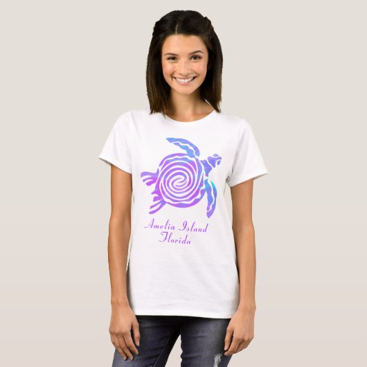 Amelia Island Florida Farbenfrohe Meeresschildkröt T-Shirt (Vorne ganz)