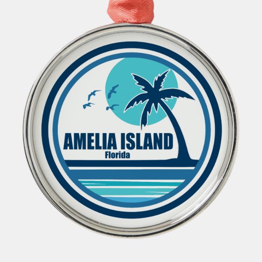 Amelia Island Florida Palm Tree Birds Ornament Aus Metall (Vorne)