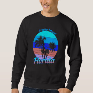 Amelia Island Florida Retro Palmen Strand Sommer Sweatshirt