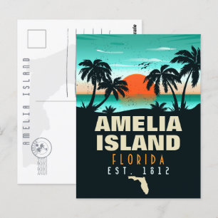 Amelia Island Florida Retro-Sonnenuntergang-Souven Postkarte