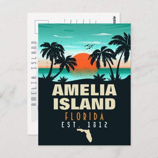 Amelia Island Florida Retro Sunset Souvenirs 80er Postkarte (Vorne/Hinten)