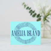 Amelia Island in blau mit Sonnendesign Postkarte (Stehend Vorderseite)