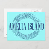Amelia Island in blau mit Sonnendesign Postkarte (Vorne/Hinten)
