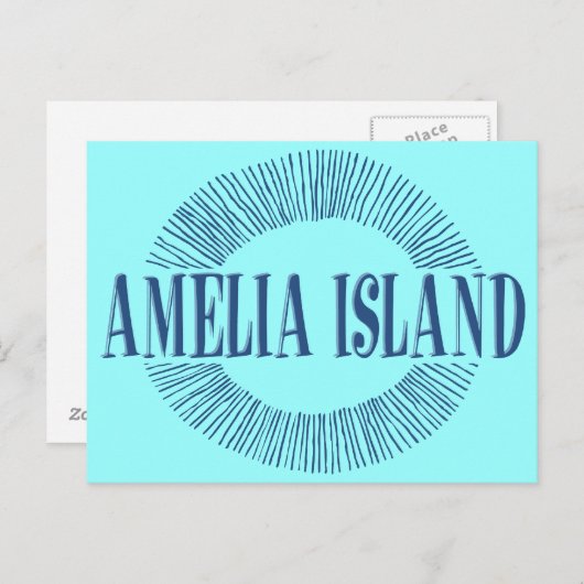 Amelia Island in blau mit Sonnendesign Postkarte (Vorne/Hinten)