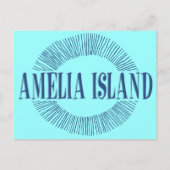 Amelia Island in blau mit Sonnendesign Postkarte (Vorderseite)