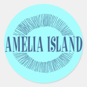 Amelia Island in blau mit Sonnendesign Runder Aufkleber