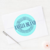 Amelia Island in blau mit Sonnendesign Runder Aufkleber (Umschlag)