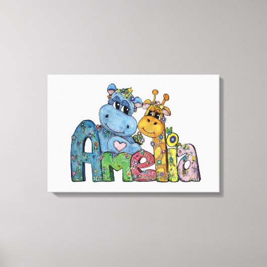 Amelia Leinwand Name Art Giraffe Hippo Bedroom Dec (Vorderseite)