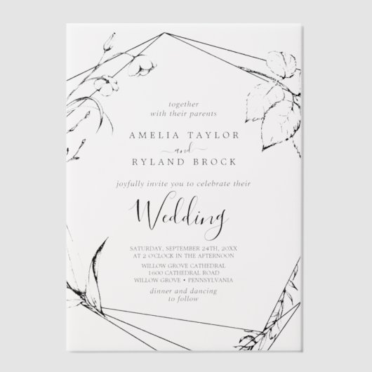 AMELIA Moderne Rustikale Boho Elegante Blumenhochz Pergament Einladungen (Vorderseite)