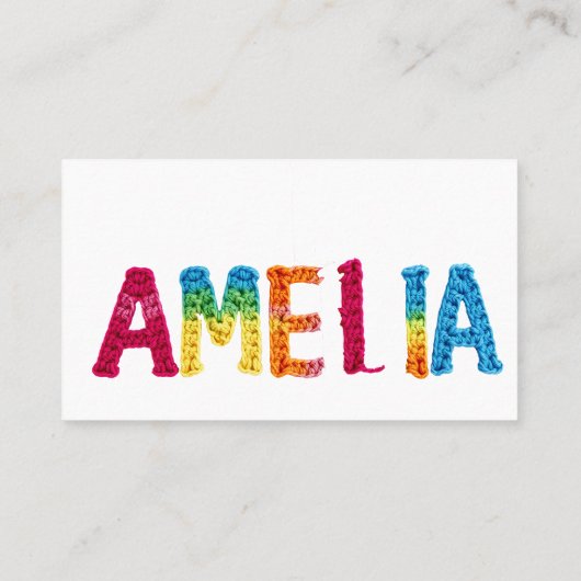 Amelia Name in lebendigem Häkelmuster Visitenkarte (Rückseite)
