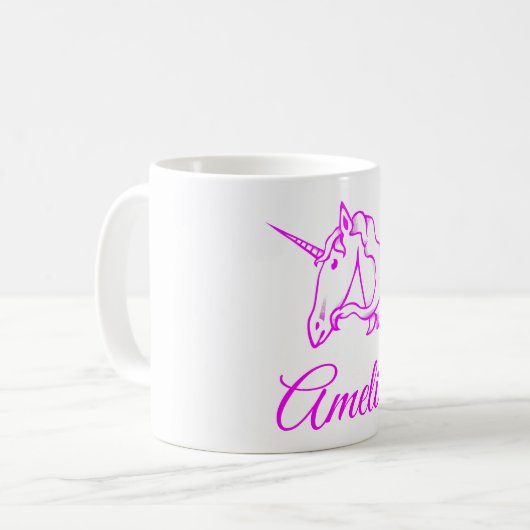 Amelia oder Ihr Name Rosa Einhorn Niedlich Magisch Kaffeetasse (Vorderseite Links)