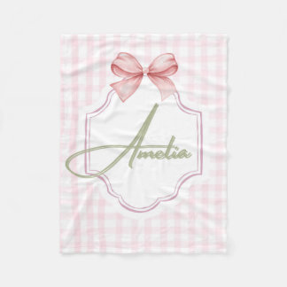 Amelia Personalisiert Pink Bow & Gingham Print Fleecedecke