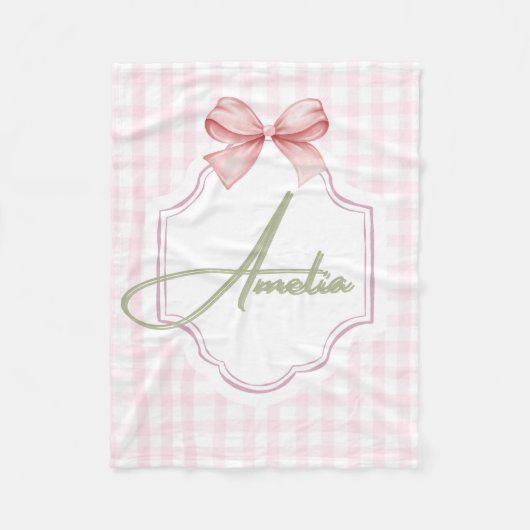 Amelia Personalisiert Pink Bow & Gingham Print Fleecedecke (Vorderseite)