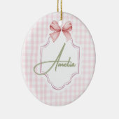 Amelia Personalisiert Pink Bow & Gingham Print Keramik Ornament (Rechts)