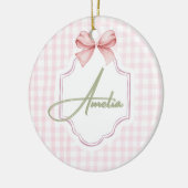 Amelia Personalisiert Pink Bow & Gingham Print Keramik Ornament (Links)
