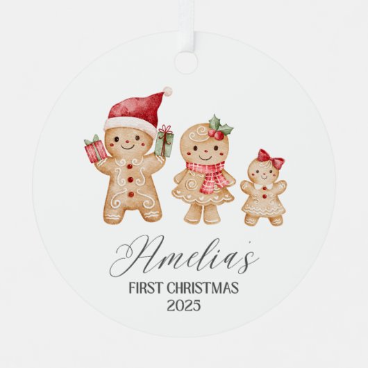 Amelia Personalized Baby's First Christmas Ornament Aus Metall (Vorderseite)