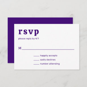 Amelia Royal Lila Modern Wedding RSVP Karte