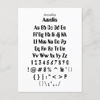 Amelia - Zazzle-Schriftart-Musterblatt Postkarte