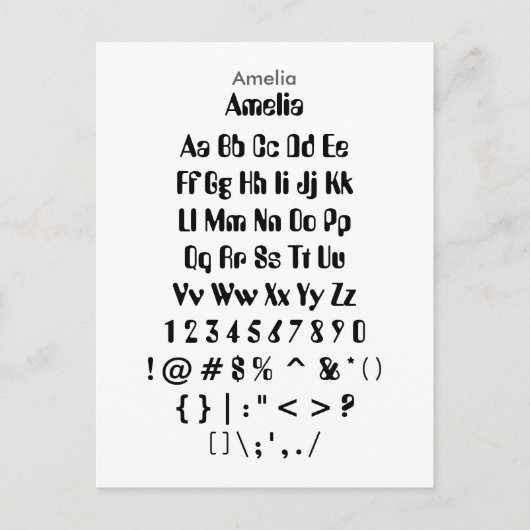 Amelia - Zazzle-Schriftart-Musterblatt Postkarte (Vorderseite)