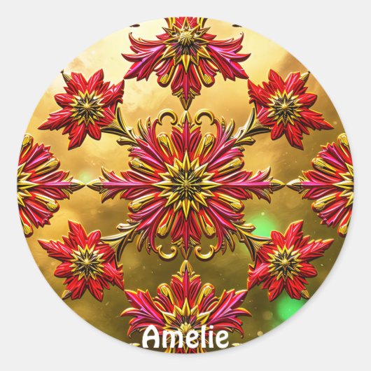 AMELIE ~ Shiny Red Gold Black Christmas ~ Runder Aufkleber (Vorderseite)