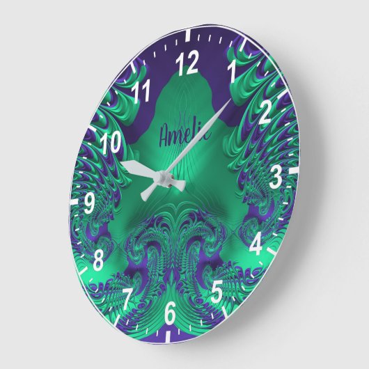 AMELIE ~ WOW! Fraktal Muster Grün und Lila ~ Große Wanduhr (Winkel)