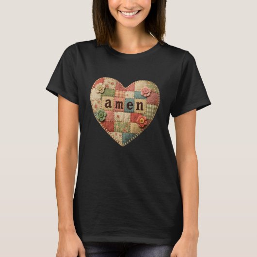 Amen Christlicher Glaube Religiöser Patchwork Kath T-Shirt (Vorderseite)